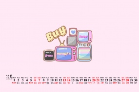 November 2011 girly pink cute style desktop calendar wallpaper