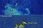 Comparative pictures before and after the Tonga volcano eruption