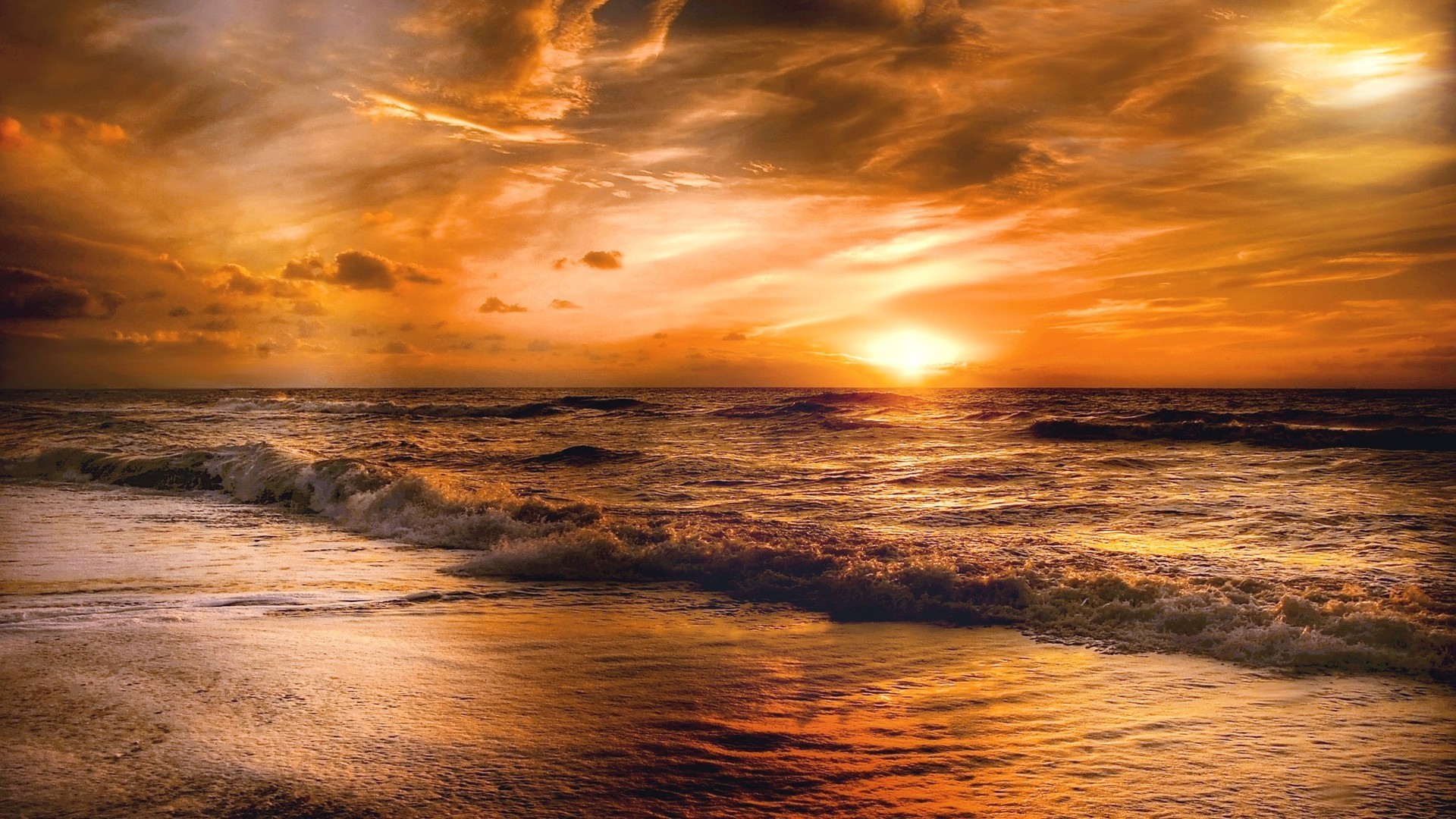 美丽海滩日落风景图片桌面壁纸