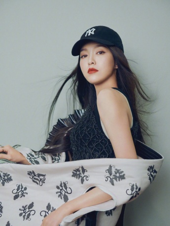 Tang Yan wearing baseball cap fashion cover photo