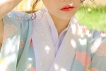 Blue printed kimono beauty photo mobile wallpaper