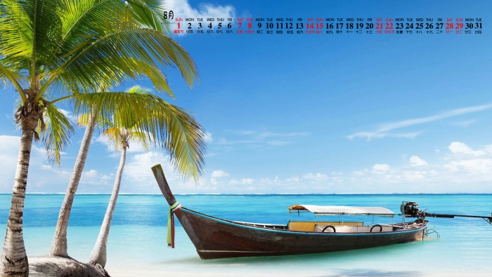 August 2021 island coconut tree desktop calendar wallpaper