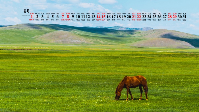2021年8月草原藍天桌麵日曆壁紙