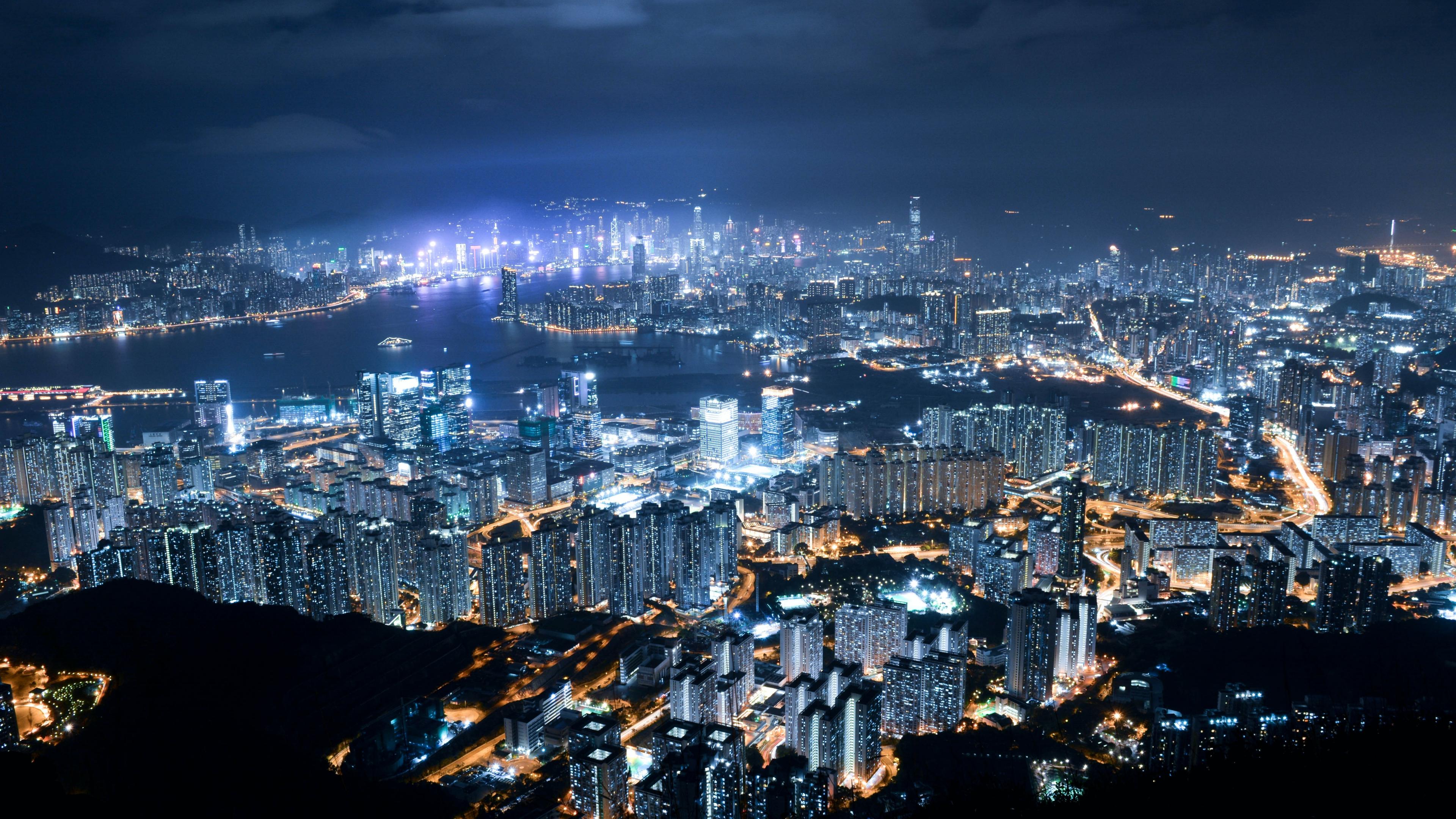 香港摩天大楼夜景图片电脑壁纸
