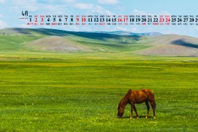 April 2022 Horses on the Grassland Desktop Calendar Wallpaper
