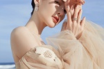 Jin Chen sexy photo in nude tube top with floral tulle dress