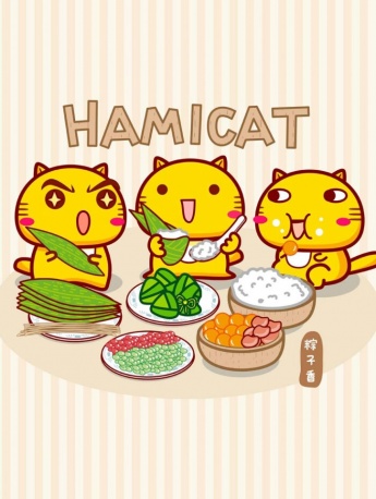 哈咪猫端午节卡通插画手机壁纸