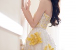 angelababy sexy photo in apricot yellow summer flower tube top dress