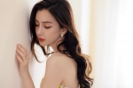 angelababy sexy photo in apricot yellow summer flower tube top dress