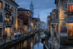 European town warm night scene computer wallpaper