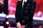 Wang Yuan black sequined suit retro handsome photo