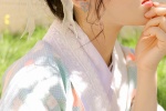 Blue printed kimono beauty photo mobile wallpaper