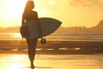 Beautiful girl in bikini holding surfboard picture desktop wallpaper