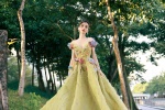 Angelababy sexy photo in yellow and green carved dress