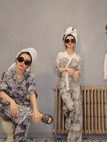 李冰冰赵丽颖水墨印花睡衣时尚个性写真