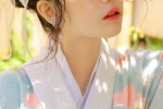 Blue printed kimono beauty photo mobile wallpaper