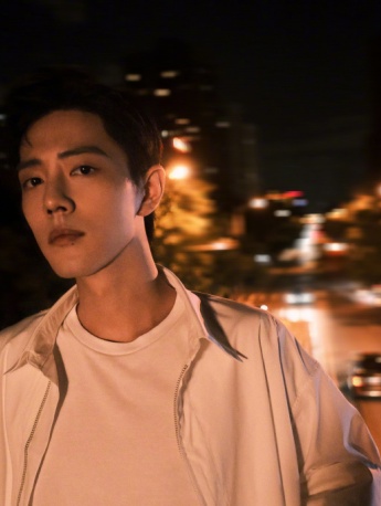 肖戰天橋帥氣夜景街拍寫真圖片