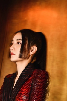 Song Jia fashionable and sexy photo in red scale striped suit