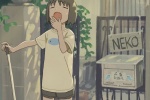 掃地打哈欠的可愛動漫少女手機壁紙
