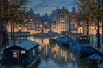 European town warm night scene computer wallpaper