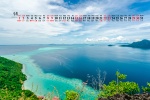 May 2021 blue sky, white clouds and sea desktop calendar wallpaper