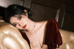 Ju Jingyi sexy photo in red velvet strap dress