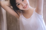 Sexy private room photo of a beautiful lady with fair skin and suspenders, healing style