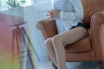 Seductive photo of long-legged beauty with slim waist and pert butt