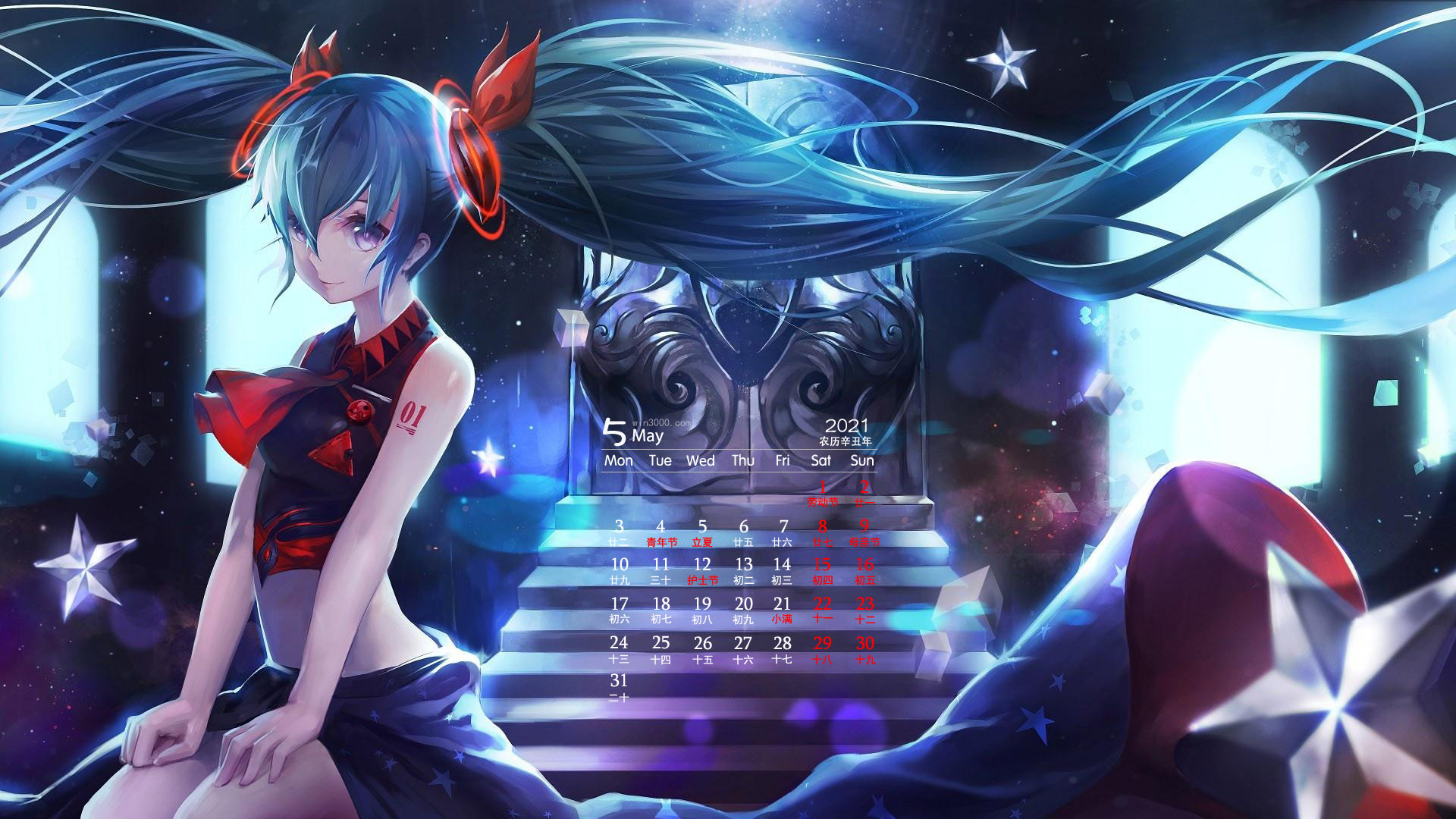May 2021 Hatsune Miku computer calendar wallpaper