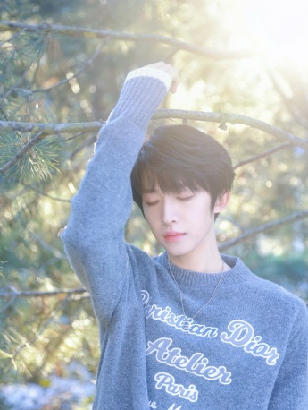劉宇灰色毛衣冬日暖陽帥氣寫真