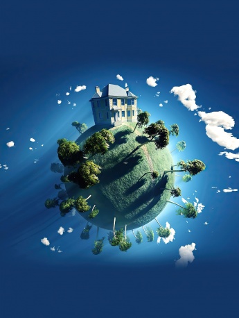 Planet House Building Green Tree Creative Mobile Wallpaper