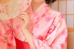 Pink short hair beauty in kimono photo mobile wallpaper