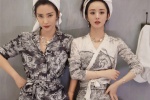 Li Bingbing and Zhao Liying fashionable and personalized photo in ink printed pajamas