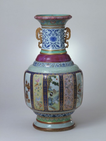Partial details of various large glazed bottles