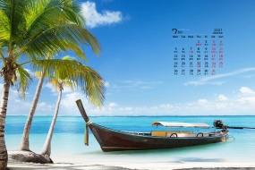 July 2021 Palm Tree Island Landscape Desktop Calendar Wallpaper