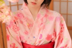 Pink short hair beauty in kimono photo mobile wallpaper