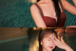 Yu Shuxin's red swimsuit wet hair temptation photo