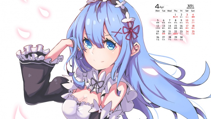 April 2021 anime girl computer calendar wallpaper