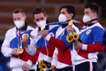 Very clear and beautiful pictures of the Russian men's gymnastics team awarding awards