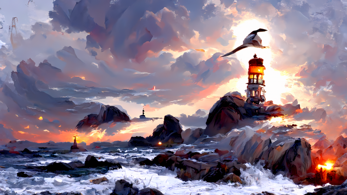 Oil painting art lighthouse picture desktop wallpaper