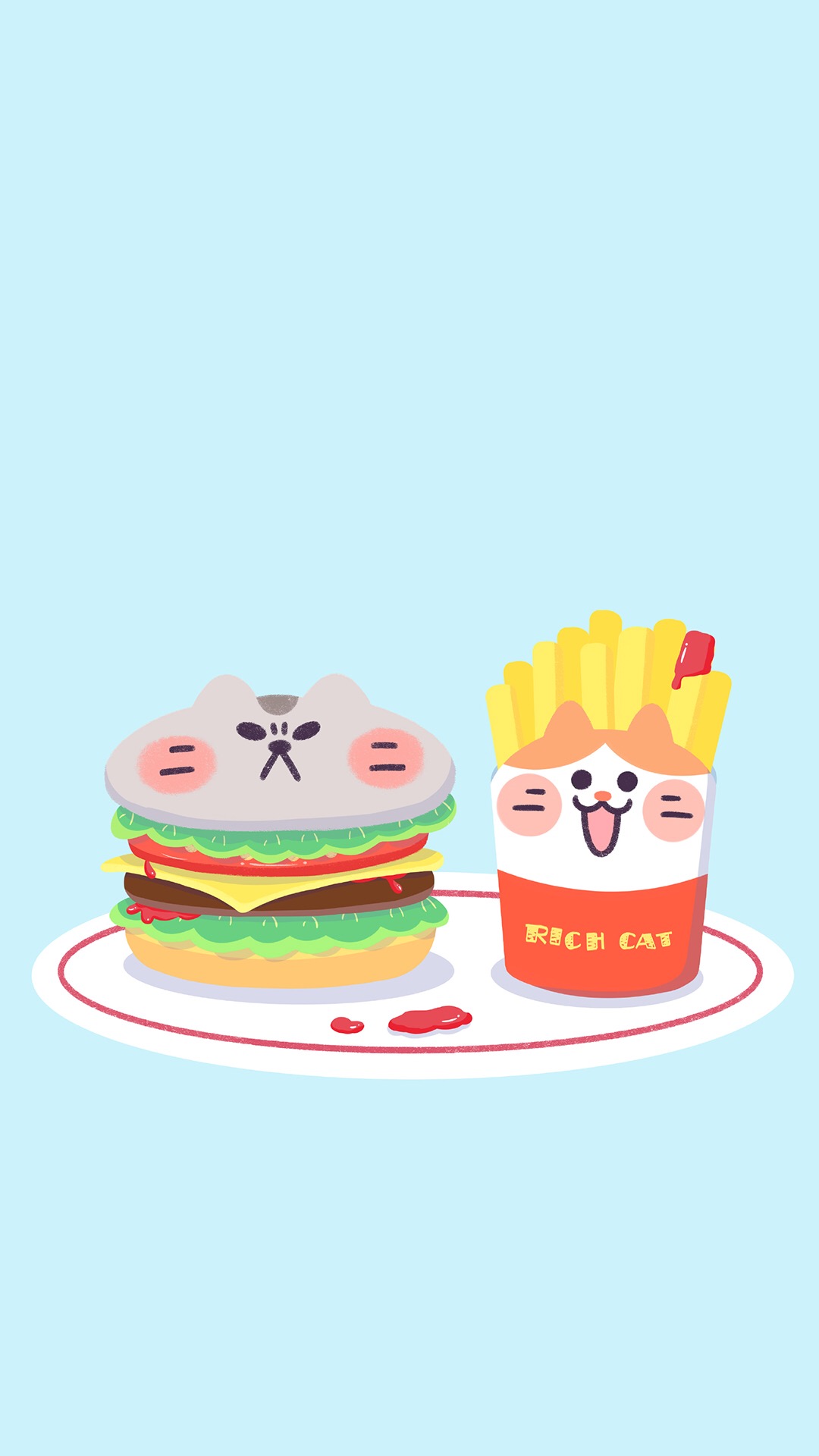 Hand drawn cat cute couple cartoon mobile wallpaper