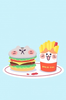 Hand drawn cat cute couple cartoon mobile wallpaper