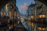 European town warm night scene computer wallpaper