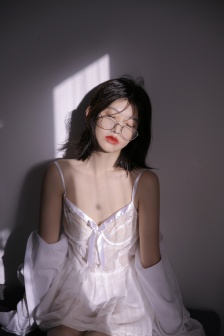 Sexy frame glasses beauty suspender pajamas photo