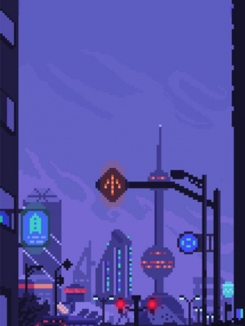 Pixel wind city architecture wallpaper