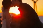Very romantic sunset couple kissing avatar picture