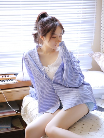 Photo of beauty in lazy shirt healing sexy legs