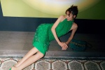 Liu Wen sexy bare back photo in green halter neck dress