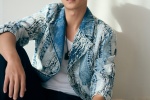 Han Geng handsome photo in denim patchwork suit