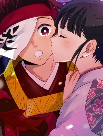 Demon Slayer: Kimetsu no Yaiba couple's sweet mobile wallpaper